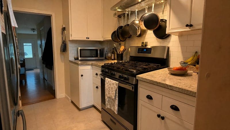Reference photo before AI prank — Burnt kitchen