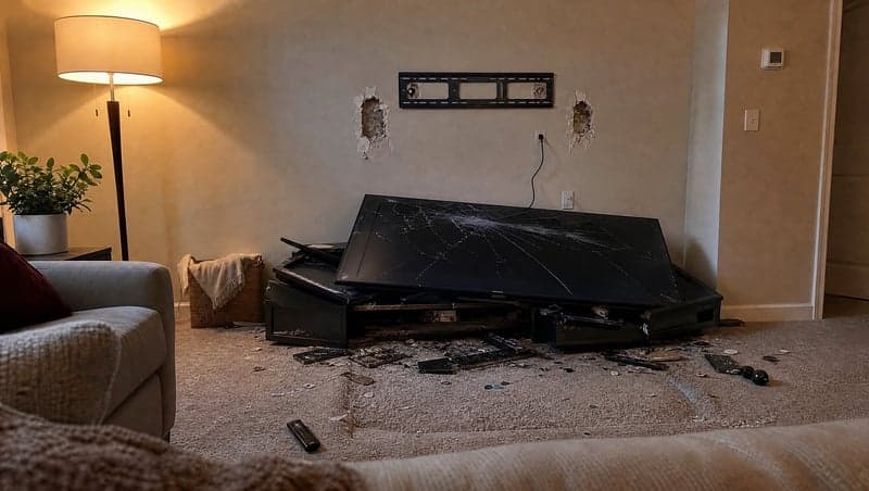 AI-generated trashed living room prank image by ViralPrank