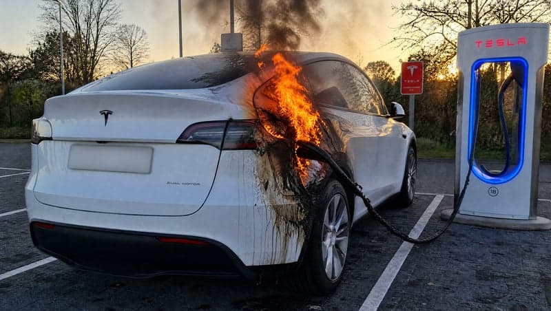 AI-generated smashed tesla prank image by ViralPrank