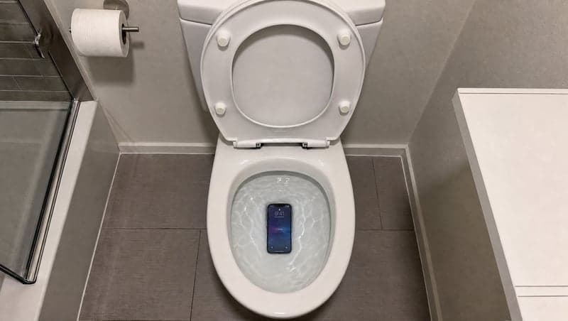 AI-generated phone in toilet prank image by ViralPrank